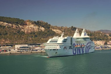 Barcelona, Spain - March 30, 2016: rhapsody cruise ship liner in the harbor.