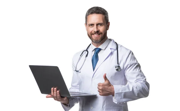 Cheerful Doctor Offering Ehealth Studio Doctor Presenting Ehealth Background Photo — Stock Photo, Image