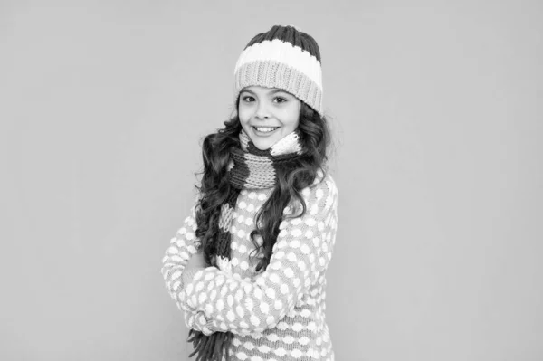 Portrait Child Wearing Warm Clothes Express Positive Emotion Winter Fashion — Stock Photo, Image