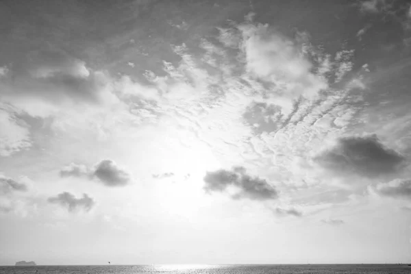 Ship Silhouette Sea Horizon Cloudy Sky Background — стоковое фото