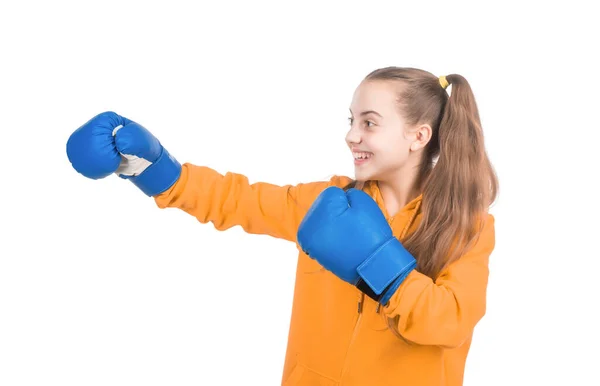 Boks Eldivenli Mutlu Çocuk Boksör Dövüşmeye Yumruklamaya Hazır Beyaz Savaşçı — Stok fotoğraf