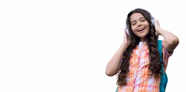 Tini Lány Életmód Boldog Gyermekkort Zenés Fejhallgatót Viselő Lány Kedvenc — Stock Fotó