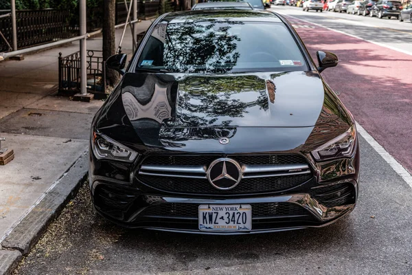 stock image New York City, USA - August 05, 2023: Mercedes-Benz CLA Luxury black car front view, parked.