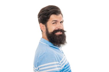 Portrait of bearded man. Unshaven man with smiling face. Happy man with beard and mustache isolated on white.