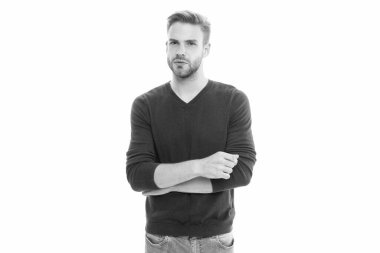 stylish guy with stubble in studio. guy with stubble on background. photo of guy with stubble hair. guy with stubble isolated on white.