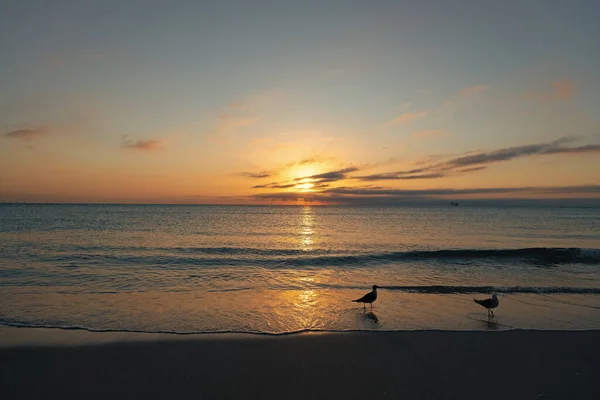 Красивое Утреннее Небо Морской Водой Летнем Пляже — стоковое фото