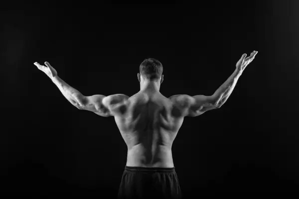 Muskulöser Bodybuilder Schwarzen Studio Starker Bodybuilder Hat Muskulöse Rückenmuskeln Foto — Stockfoto