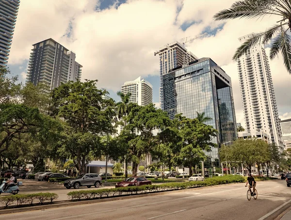 Miami, Florida USA - December 26, 2015: miami architecture of skyscraper building and the street.
