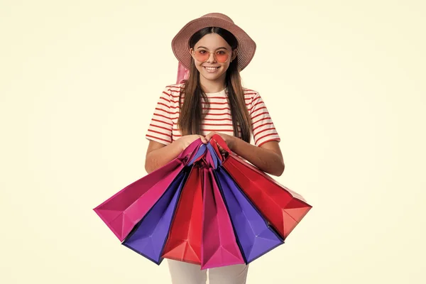 Positiv Tonåring Flicka Shopping Försäljning Bakgrunden Tonåring Flicka Shopping Försäljning — Stockfoto