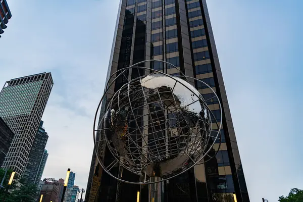 stock image New York City, USA - August 04, 2023: Globe Sculpture at Columbus Circle low angle.