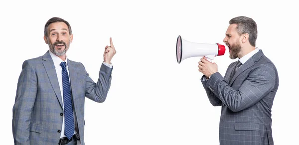 Promotion Concept Business Promotion Ideas Businessman Shouting Yell Loudspeaker Isolated — Stock Photo, Image