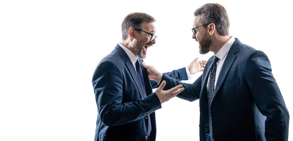Conflict Companies Business Conflict Two Businessmen Conflicting Rivalry Isolated White — Stock Photo, Image