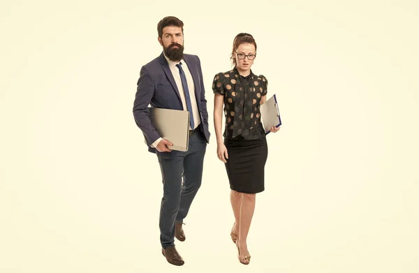 Professional yet relatable. Professional staff isolated on white. Business couple. Project managers. Boss and secretary. Professional occupation and career. Professional training courses. Education.