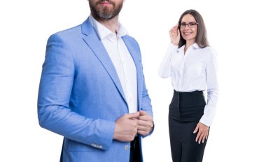 Profesyonel iş lideri ve menajeri. Başarılı iş adamları. İş arkadaşları beyazları izole ediyor. Resmi takım elbiseli iki iş adamı. Hırslı iş adamları destek veriyor. resmi biçim.