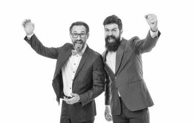 Ortak iş hedefi. Olgun erkeklerin kendi işleri vardır. Beyazların izole ettiği patron ortaklığı. Resmi takım elbiseli sakallı iş adamları. İşbirliği ve takım çalışması. İş toplantısı. takım başarısı.