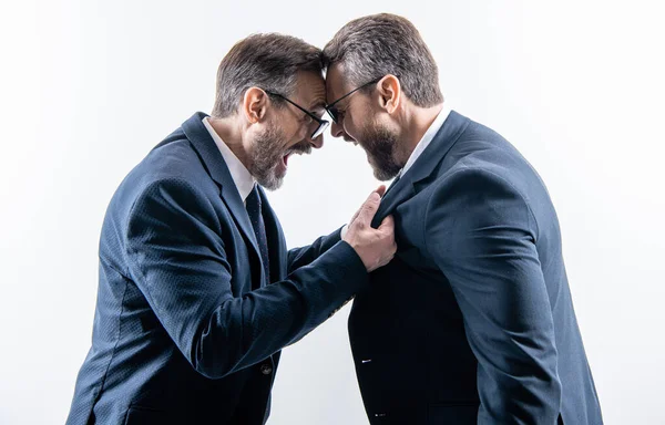 Two Businessmen Fighting Rivalry Isolated White Unethical Practice Businessmen Having — Stock Photo, Image