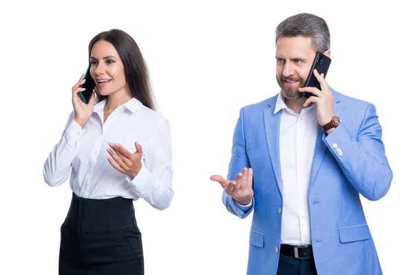 Empresarios Hablando Por Teléfono Aislados Blanco Empresarios Que Usan Teléfono — Foto de Stock