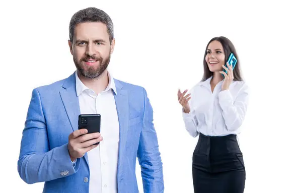 Empresarios Que Usan Teléfono Para Comunicarse Comunicación Empresarial Oficina Llamada — Foto de Stock