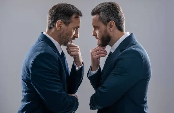 Rival Strategy Businessmen Isolated Grey Business Competition Rivalry Rival Business — Stock Photo, Image