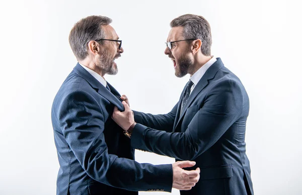 Business Fight Two Businessmen Fighting Rivalry Isolated White Businessmen Having — Stock Photo, Image