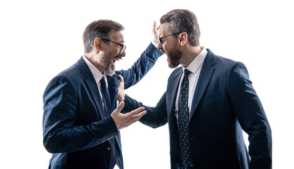 Business Conflict Two Businessmen Conflicting Rivalry Isolated White Businessmen Having — Stock Photo, Image