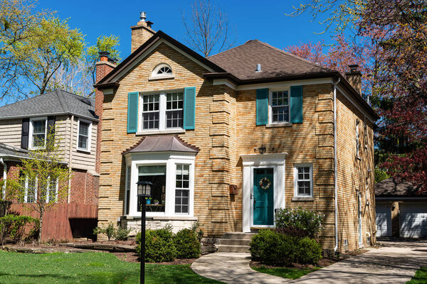 real estate and property insurance. property and architecture. housing. suburban house architecture. modern cottage house. architecture concept. property in american neighborhood.