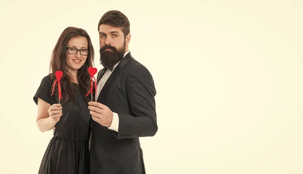 Encontro Romântico Para Homem Mulher Feliz Dia Dos Namorados Barba — Fotografia de Stock