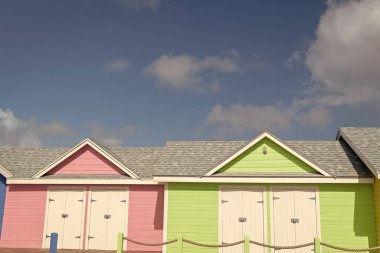 Yazın sahil kulübesi inşaatı. Yazın yazlık sahil kulübesi görüntüsü. Yaz tatilinde sahil kulübesinde. Yazın sahil kulübesi..