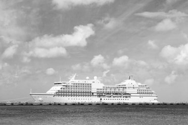 Yazın beyaz yolcu gemisi tatili. Gemi seyahati ve seyahat. Yolcu gemisinin deniz tatili fotoğrafı. seyahat gemisi tatili.