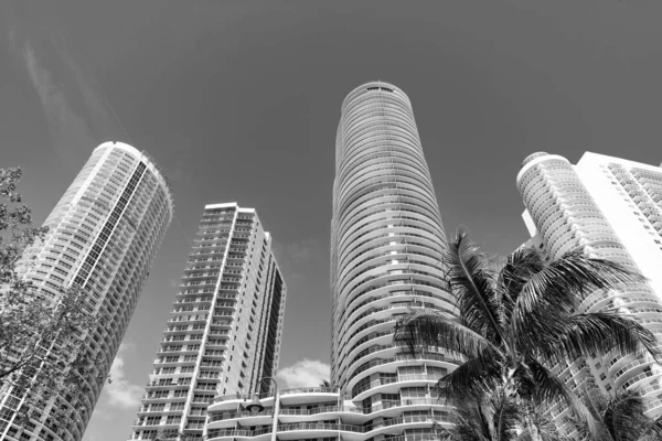 stock image skyscraper architecture outdoor in perspective. skyscraper architecture in miami. photo of skyscraper architecture building. high skyscraper architecture on blue sky.