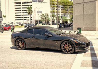 Miami Beach, Florida USA - April 15, 2021: maserati gran turismo, side view.