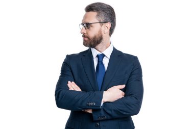 İş adamı portresi. Başarılı bir iş. Girişimcinin başarısı. İspanyol avukat el ele verdi. Başarılı bir iş adamı beyazdan soyutlanmış. iş adamının mesleği.