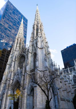 New York City, ABD - 11 Kasım 2023: New York Manhattan 'daki St. Patrick Katedrali kilise mimarisi.