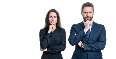 İş projesinde çalışan iş adamları. Yeni bir iş projesinde işbirliği yapıyorum. Beyazlar üzerinde izole iş adamları. Kıdemli meslektaşım. Ofiste toplanan iş adamları..
