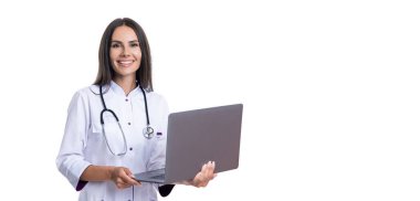 İnternetten doktor randevusu, e-sağlık. Online danışman hasta. Online e-tıp randevusu var. eHealth Tıp Servisi. Doktor klinikte çalışıyor. Doktorla görüntülü görüşme. Boşluk afişini kopyala.