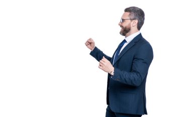 Liderlik. Başarılı bir iş adamı beyazdan soyutlanmış. İşadamı mesleği. İş CEO 'su portresi. Başarılı bir iş. Girişimcinin başarısı. kurumsal parti.
