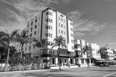 Miami, Florida USA - 18 Nisan 2021 Miami South Beach Ocean Drive Central Hotel Miami.