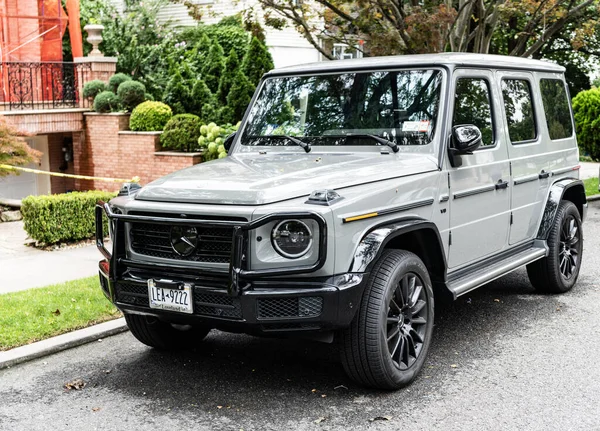 stock image New York City, USA - August 26, 2023: 2021 Mercedes Benz G550 car also called G-Wagen off roader, side corner view.