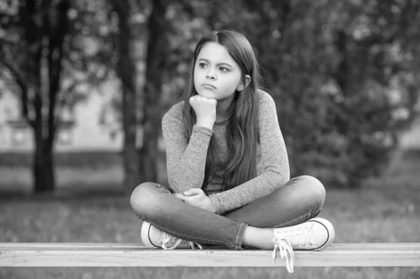 Thinking Teenage Girl Thinking While Sitting Legs Crossed Bench Outdoors Royalty Free Stock Photos