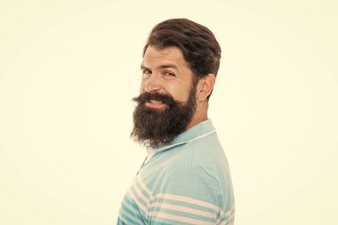 Portrait of bearded man. Unshaven man with smiling face. Happy man with beard and mustache isolated on white.