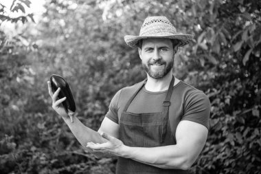 Adam manav hasır şapkalı, patlıcan sebzeli..