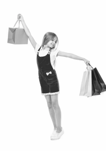 Pleine Longueur Adolescente Vente Shopping Isolé Sur Blanc Adolescent Fille — Photo