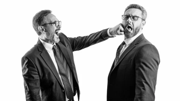 Two Fighting Businessmen Punching Isolated White Background Businessmen Fighting Studio — Stock Photo, Image