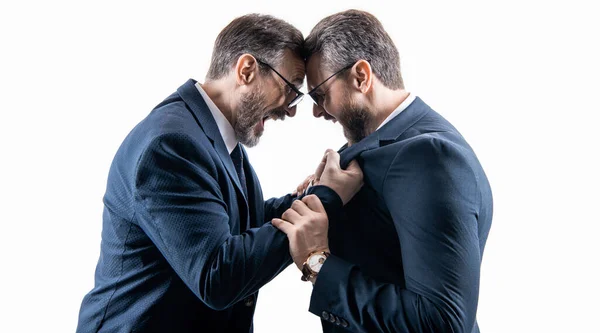 Business Fight Two Businessmen Fighting Rivalry Isolated White Businessmen Having — Stock Photo, Image