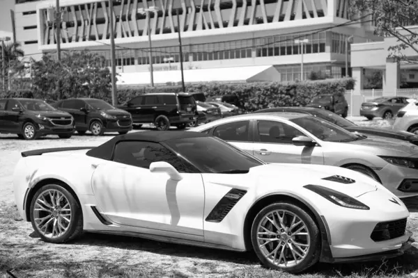 Miami Beach Florida Usa April 2021 White Corvette Stingray 2016 —  Fotos de Stock