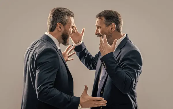 Photo Businessmen Conflict Anger Two Arguing Businessmen Conflict Isolated Grey — Stock Photo, Image