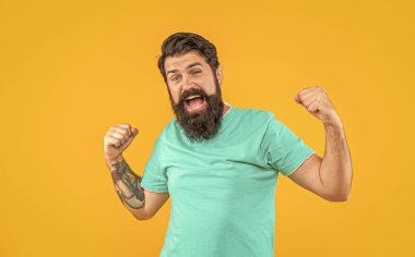 Sakallı, vahşi bir adamın portresi. Sarıya sakallı vahşi adamın portresi. Stüdyoda sakallı vahşi bir adamın portresi. Arka planda sakallı vahşi bir adamın portresi..