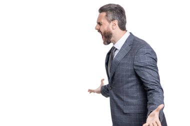 Profesyonel başarılı CEO. Liderlik. Hırslı bir iş uzmanı. Takım elbiseli bir iş adamı. İşadamı beyazdan izole edilmiş. Patron ya da çalışan. Kendine güvenen bir iş adamı. Patronla tartışıyor..