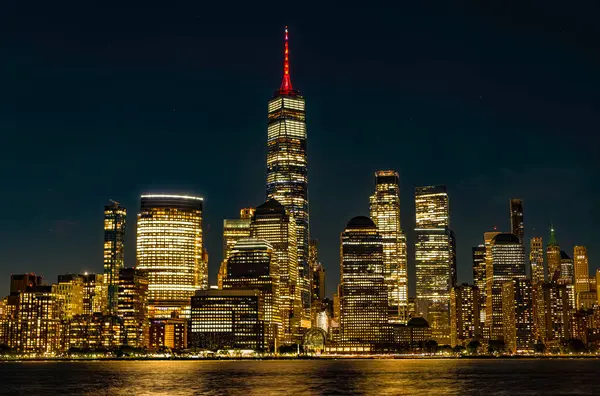 Night Manhattan Och Hudson River Storstadsstaden Metropolis Stadsbild New York — Stockfoto