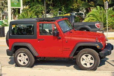 Key West, Florida USA - January 09, 2016: Jeep Wrangler sport s suv oof-road vehicle.